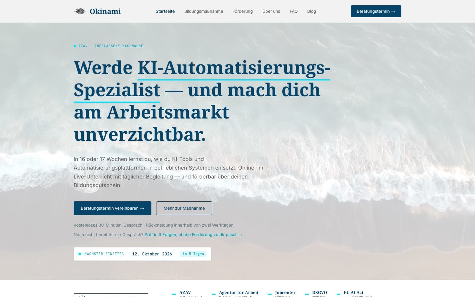 Screenshot OKINAMI Bildungsträger